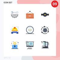 Mobile Interface Flat Color Set of 9 Pictograms of helmet hard promotion cap rank Editable Vector Design Elements