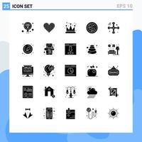 Editable Vector Line Pack of 25 Simple Solid Glyphs of communications network favorite internet king Editable Vector Design Elements