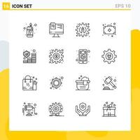 Universal Icon Symbols Group of 16 Modern Outlines of dollar money process investment medicine Editable Vector Design Elements