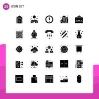 25 Universal Solid Glyph Signs Symbols of silo container time agriculture question Editable Vector Design Elements