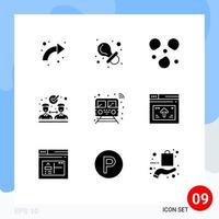 Set of 9 Commercial Solid Glyphs pack for smart internet nipple partnership agreement Editable Vector Design Elements