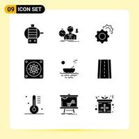 conjunto de 9 iconos de interfaz de usuario modernos símbolos signos para engranajes de río de coche kayak barco elementos de diseño vectorial editables vector