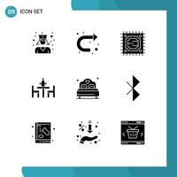 Set of 9 Modern UI Icons Symbols Signs for heart bed microchip meeting debate Editable Vector Design Elements