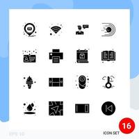 User Interface Pack of 16 Basic Solid Glyphs of card light message flight asteroid Editable Vector Design Elements