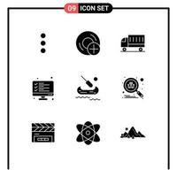 Set of 9 Commercial Solid Glyphs pack for result data car computer truck Editable Vector Design Elements