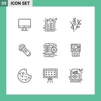 9 Universal Outlines Set for Web and Mobile Applications setting gear catkin flash light Editable Vector Design Elements