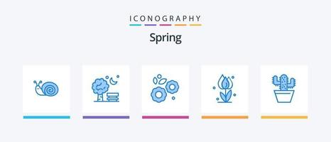 paquete de iconos azul primavera 5 que incluye rosa. flor. globo floral. primavera. diseño de iconos creativos vector