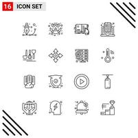 Modern Set of 16 Outlines Pictograph of reading computer smiley book literature Editable Vector Design Elements