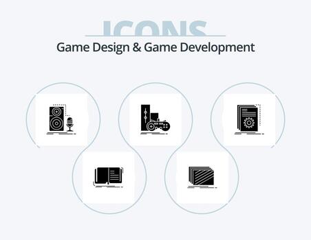 Game Design And Game Development Glyph Icon Pack 5 Icon Design. joystick. game. texture. sound. microphone vector