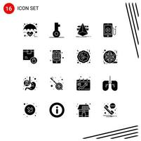 Group of 16 Solid Glyphs Signs and Symbols for box cell security mobile tools Editable Vector Design Elements