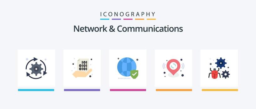Paquete de 5 iconos planos de red y comunicaciones que incluye la ubicación. alfiler. mano. seguro. sitio web. diseño de iconos creativos vector