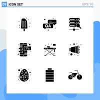 User Interface Pack of 9 Basic Solid Glyphs of table living server home love Editable Vector Design Elements