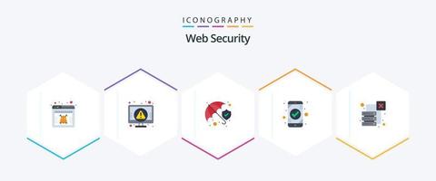 Web Security 25 Flat icon pack including ok. check. data error. authentication. protection shield vector