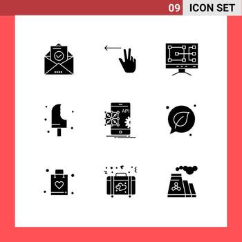 Set of 9 Modern UI Icons Symbols Signs for coding api construction summer ice Editable Vector Design Elements