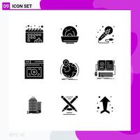 Group of 9 Modern Solid Glyphs Set for location website microphone web internet Editable Vector Design Elements