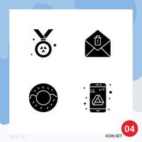 Pack of 4 Modern Solid Glyphs Signs and Symbols for Web Print Media such as award drive mail donut storage Editable Vector Design Elements