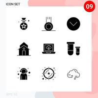 9 Solid Glyph concept for Websites Mobile and Apps achievements municipal down house building Editable Vector Design Elements