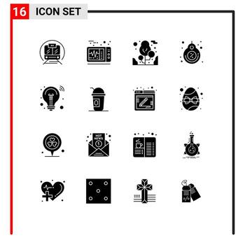 Modern Set of 16 Solid Glyphs and symbols such as innovation bulb tree discount price Editable Vector Design Elements