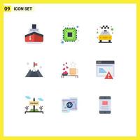 Editable Vector Line Pack of 9 Simple Flat Colors of tea mountain storage interface service Editable Vector Design Elements