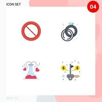 Group of 4 Modern Flat Icons Set for ban love diamond chemical money Editable Vector Design Elements