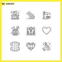 Set of 9 Modern UI Icons Symbols Signs for laptop bulb fruit flag business Editable Vector Design Elements
