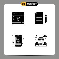 Stock Vector Icon Pack of 4 Line Signs and Symbols for internet mobile webpage extension reminder Editable Vector Design Elements