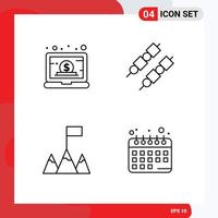 4 User Interface Line Pack of modern Signs and Symbols of business mountains management food healthy diet Editable Vector Design Elements