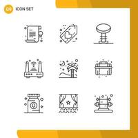 Modern Set of 9 Outlines and symbols such as wifi router love iot stool Editable Vector Design Elements