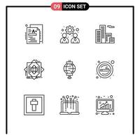 Outline Pack of 9 Universal Symbols of china forming apartment formation core Editable Vector Design Elements