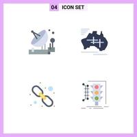 Group of 4 Flat Icons Signs and Symbols for antenna vacation satellite map link Editable Vector Design Elements