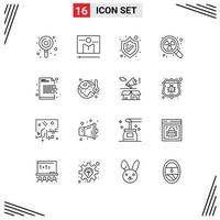 Set of 16 Modern UI Icons Symbols Signs for data search player waste nuclear Editable Vector Design Elements