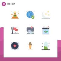 9 Universal Flat Color Signs Symbols of reality flag secure business nature Editable Vector Design Elements