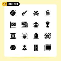 16 Creative Icons Modern Signs and Symbols of lock earth friends workgroup protection Editable Vector Design Elements