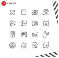 User Interface Pack of 16 Basic Outlines of chips shield decoration protection internet Editable Vector Design Elements
