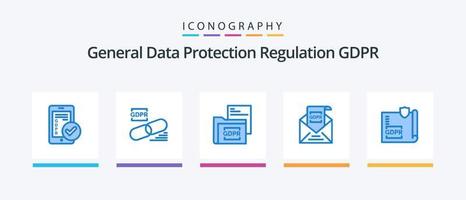 paquete de iconos gdpr blue 5 que incluye europeo. comisión. seguro. gdpr. expediente. diseño de iconos creativos vector