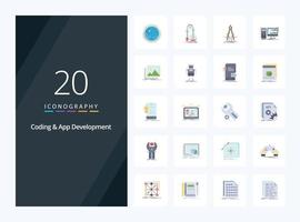 20 iconos de color plano de codificación y desarrollo de aplicaciones para presentación vector