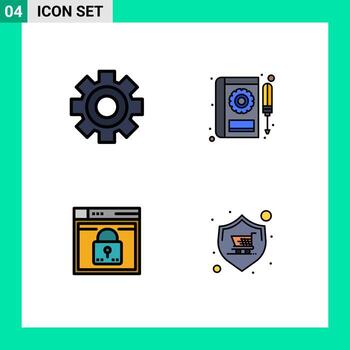Set of 4 Modern UI Icons Symbols Signs for cog login science manual web Editable Vector Design Elements
