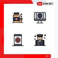 Mobile Interface Filledline Flat Color Set of 4 Pictograms of bodybuilding engine sports internet mobile Editable Vector Design Elements