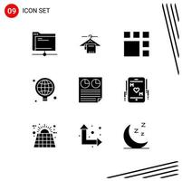 User Interface Pack of 9 Basic Solid Glyphs of data business hotel world layout Editable Vector Design Elements