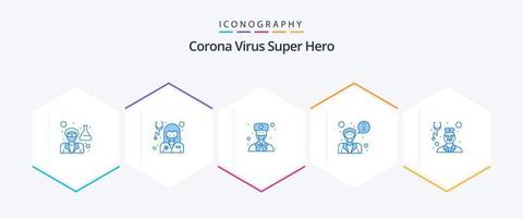 corona virus super hero 25 paquete de iconos azules que incluye médico. médico. médico. cita. médico vector