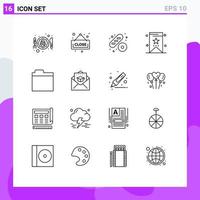 Pictogram Set of 16 Simple Outlines of education storage cake folder tag Editable Vector Design Elements