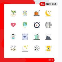 User Interface Pack of 16 Basic Flat Colors of romance heart baggage weather moon Editable Pack of Creative Vector Design Elements