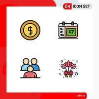 Pack of 4 Modern Filledline Flat Colors Signs and Symbols for Web Print Media such as cash conference money date group Editable Vector Design Elements