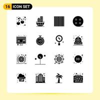 16 Universal Solid Glyphs Set for Web and Mobile Applications marketing online food buy charge Editable Vector Design Elements