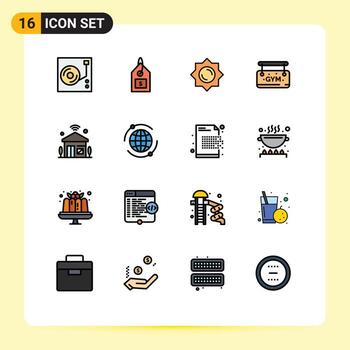Mobile Interface Flat Color Filled Line Set of 16 Pictograms of iot internet sun house board Editable Creative Vector Design Elements