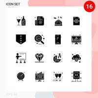 Mobile Interface Solid Glyph Set of 16 Pictograms of protect setting mosque gear pray Editable Vector Design Elements