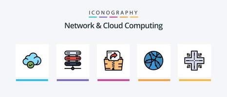 la línea de red y computación en la nube llenó el paquete de 5 iconos, incluido el dispositivo. computadora. nube. tecnología. tecnología. diseño de iconos creativos vector