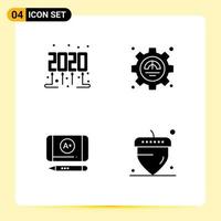 4 Universal Solid Glyphs Set for Web and Mobile Applications celebration education efficiency productivity oak nut Editable Vector Design Elements