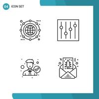 Set of 4 Vector Filledline Flat Colors on Grid for globe employee expand options office Editable Vector Design Elements