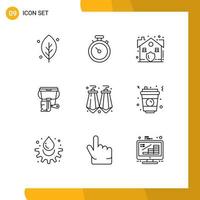 Editable Vector Line Pack of 9 Simple Outlines of gems brush estate color paint Editable Vector Design Elements